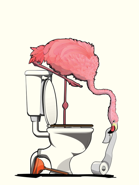 Poster Flamingo on the Toilet, Funny Bathroom Humour