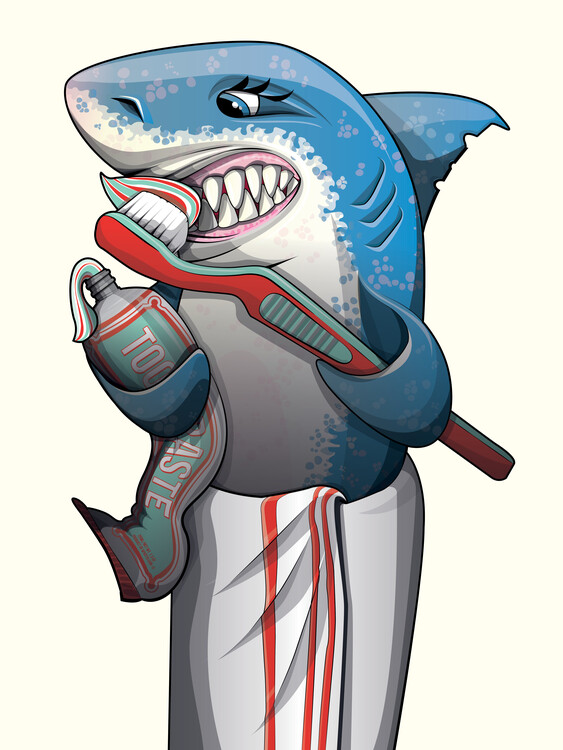 Poster Great White Shark Brushing Teeth