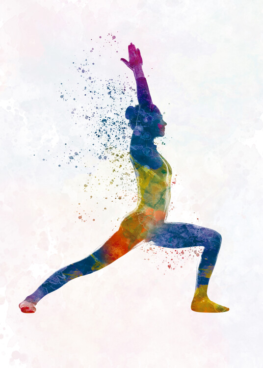 Poster Young woman practices yoga in watercolor