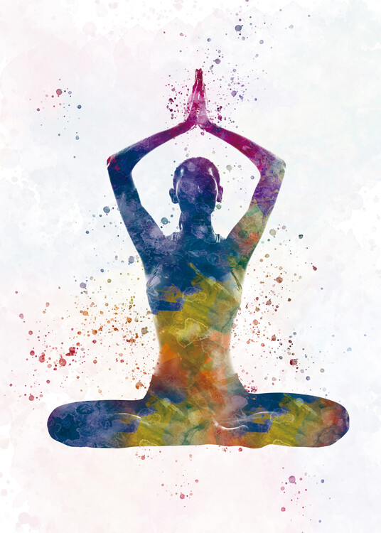 Poster Young woman practices yoga in watercolor
