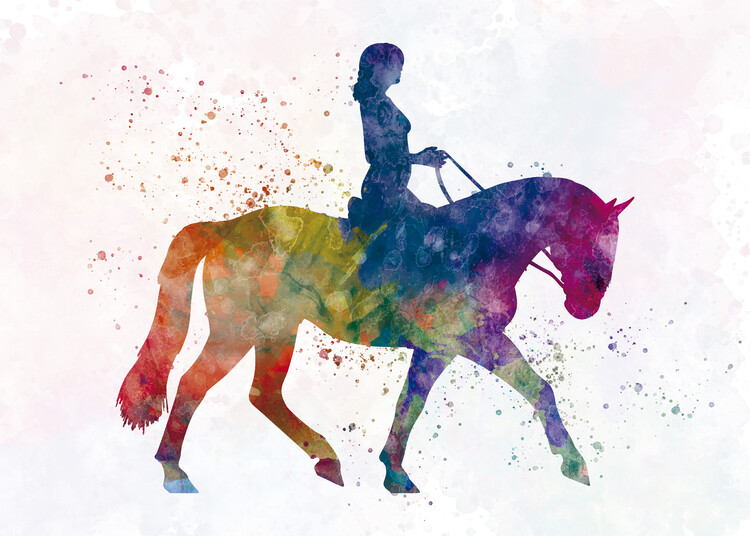 Poster horsewoman with her horse in watercolor