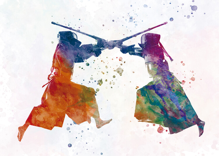 Juliste Watercolor kendo fighter