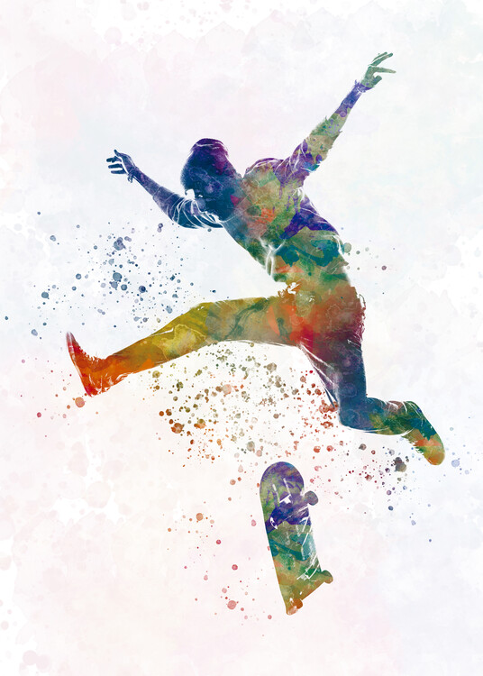 Juliste watercolor skateboarder