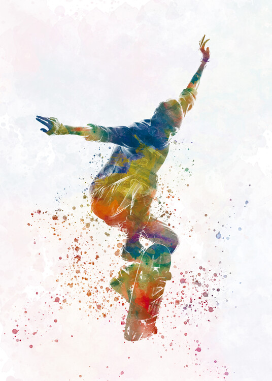 Schilderij op canvas watercolor skateboarder