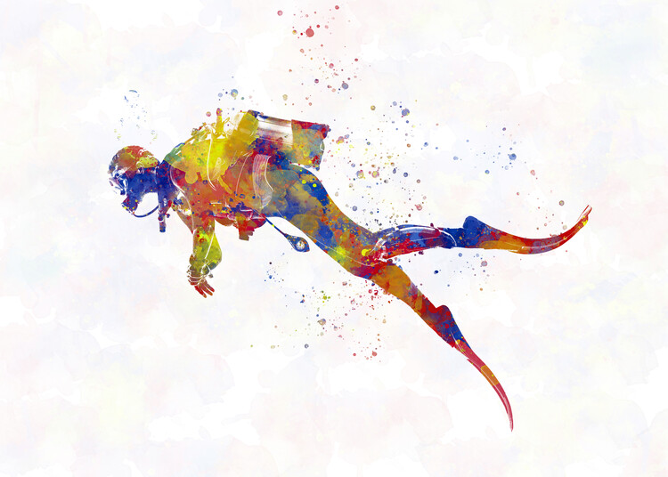 Obraz na plátně Scuba diver in watercolor