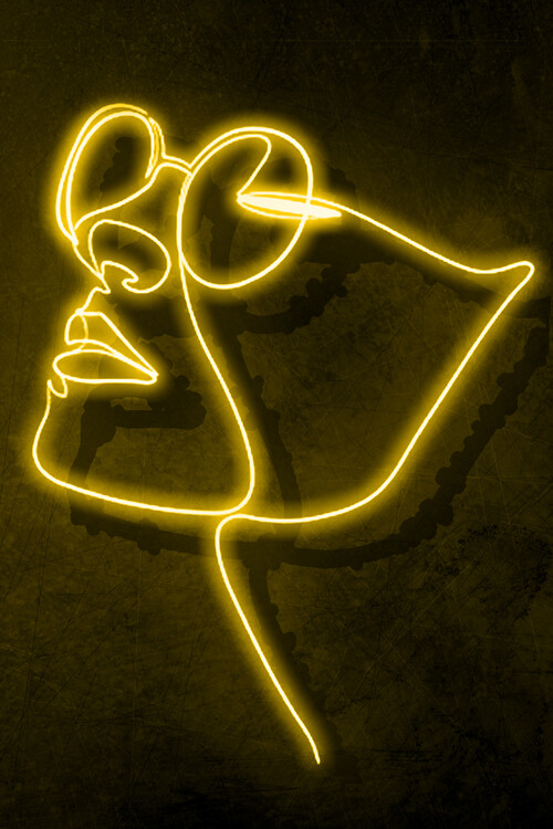 Plakát Neon Vintage Face Drawing Abstract Yellow
