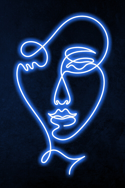 Plakát Neon Face Vintage Abstract Blue Art