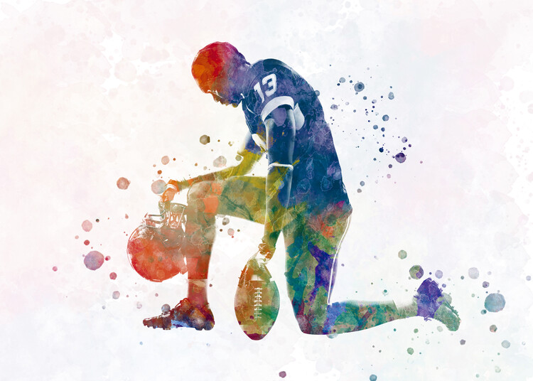 Плакат American football player in watercolor