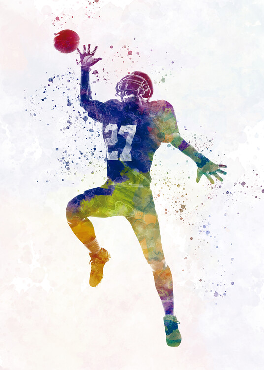 Плакат American football player in watercolor