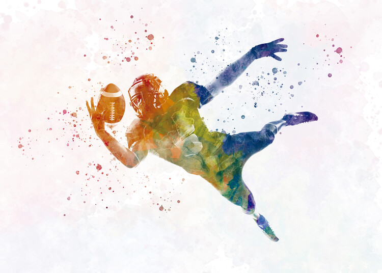 Плакат American football player in watercolor