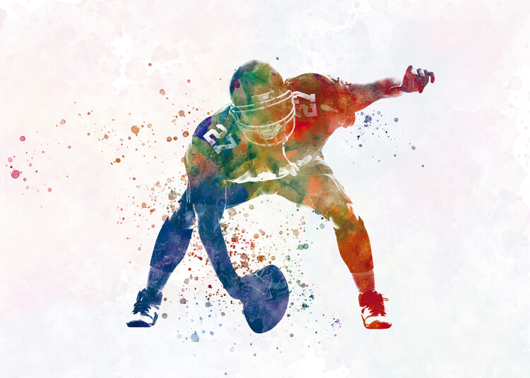 Плакат American football player in watercolor