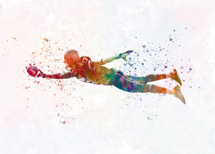 Плакат American football player in watercolor