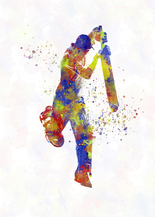 Schilderij op canvas Cricket player in watercolor