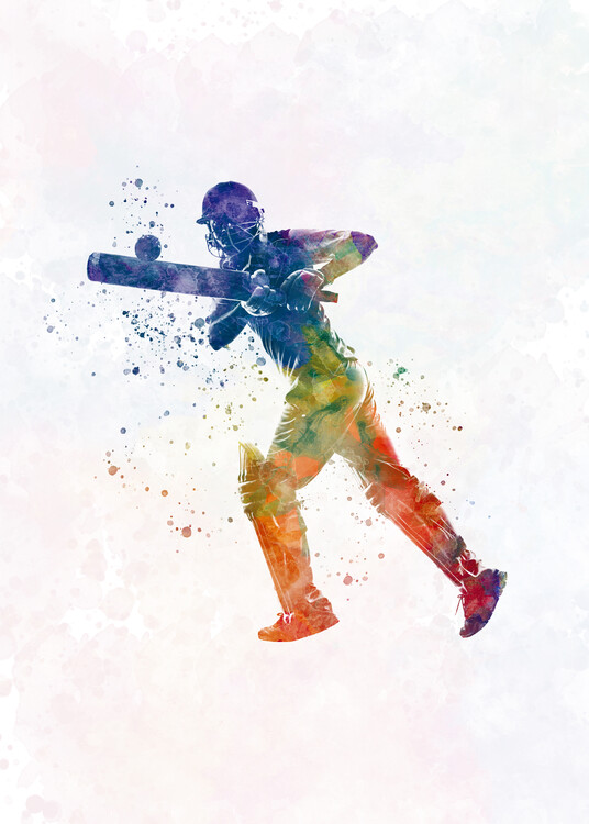 Poster Cricket player in watercolor