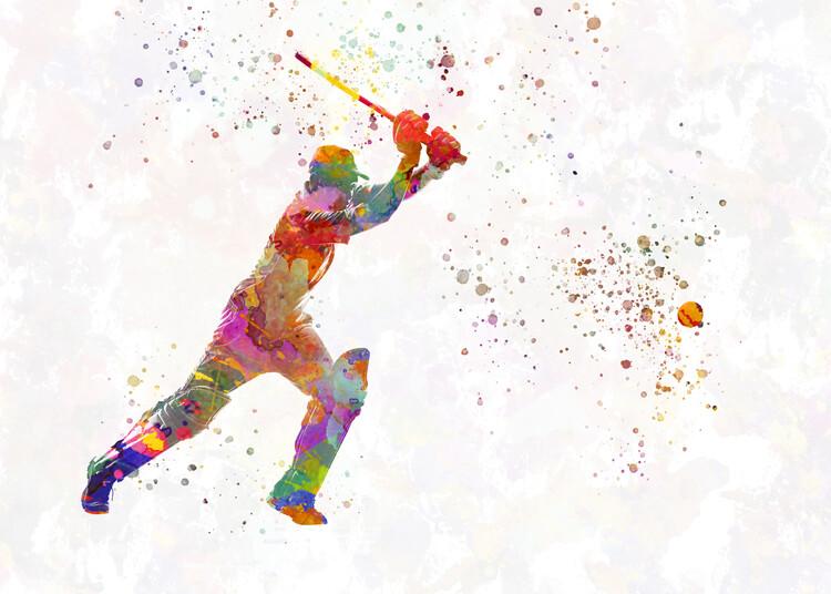 Poster Cricket player in watercolor