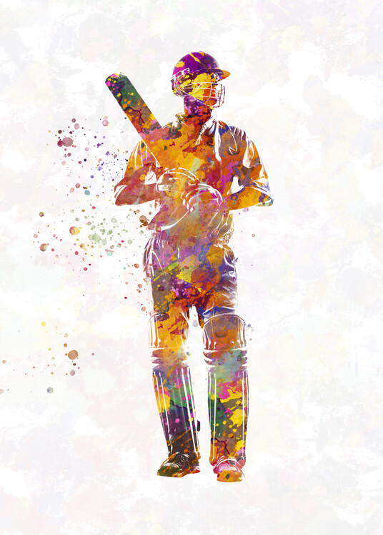 Poster Cricket player in watercolor