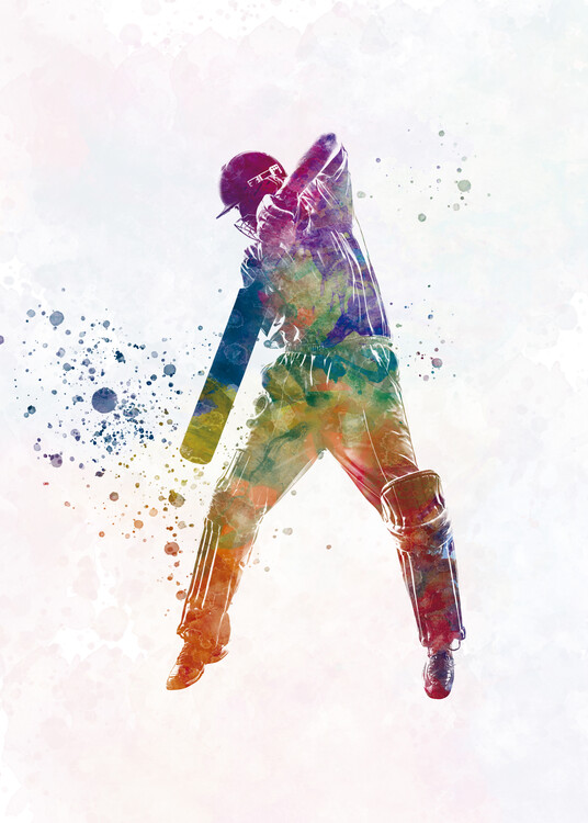 Poster Cricket player in watercolor