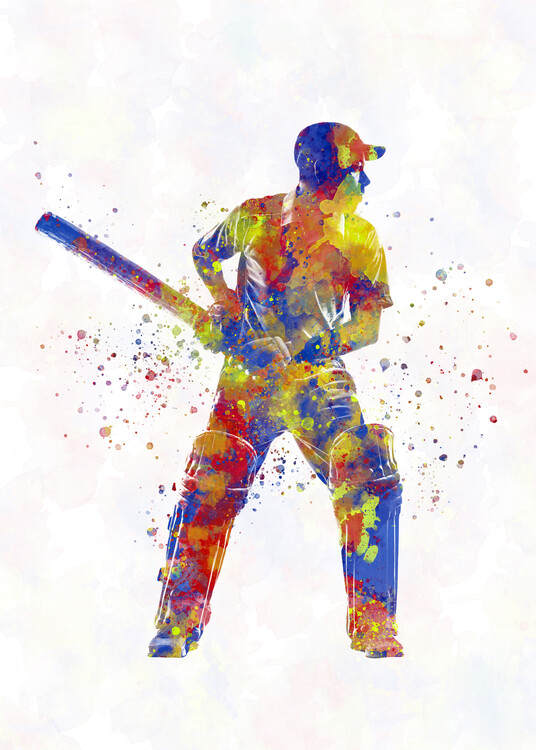 Poster Cricket player in watercolor