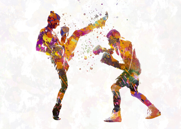 Cuadro en lienzo watercolor boxing match