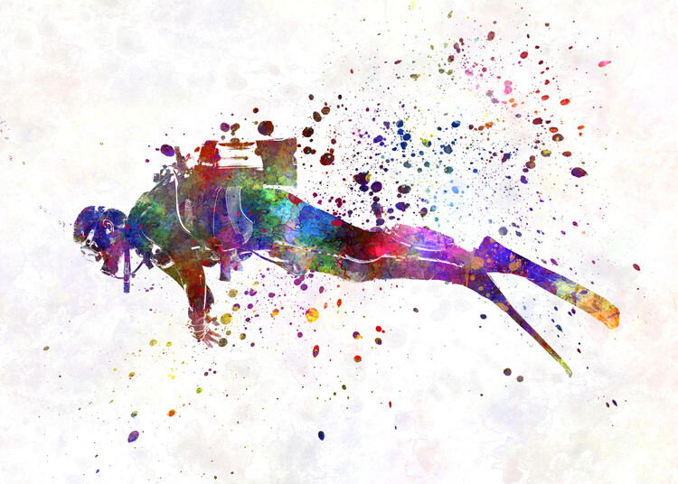Plakát Scuba diver in watercolor