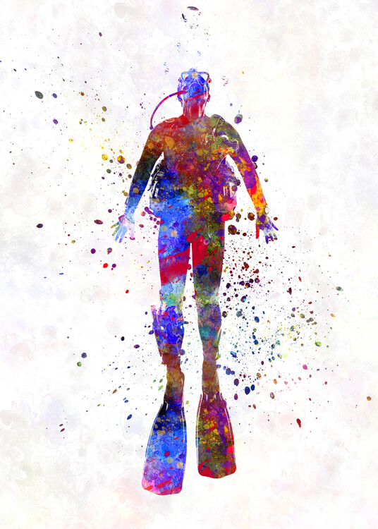 Obraz na plátně Scuba diver in watercolor