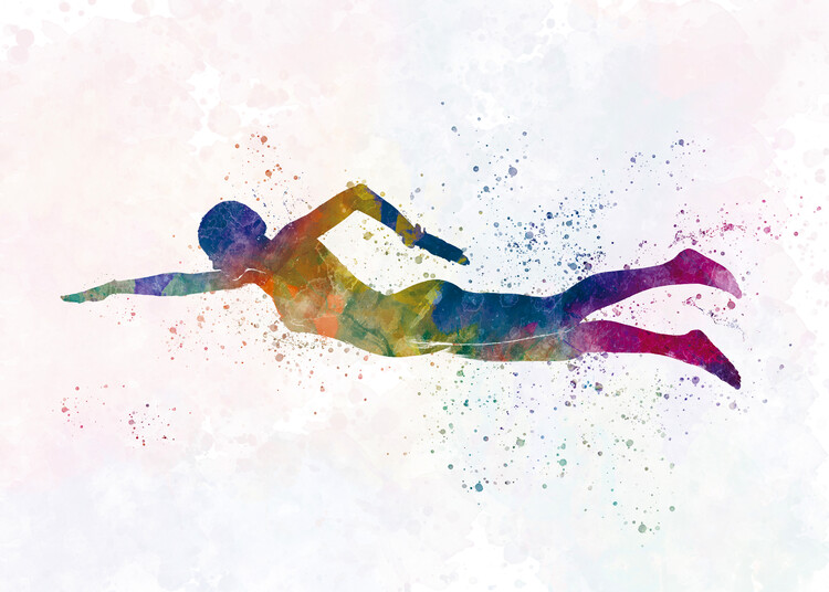 Poster swimming in watercolor