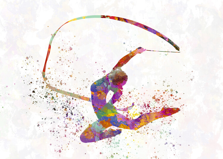 Poster Watercolor rhythmic gymnastics exercise