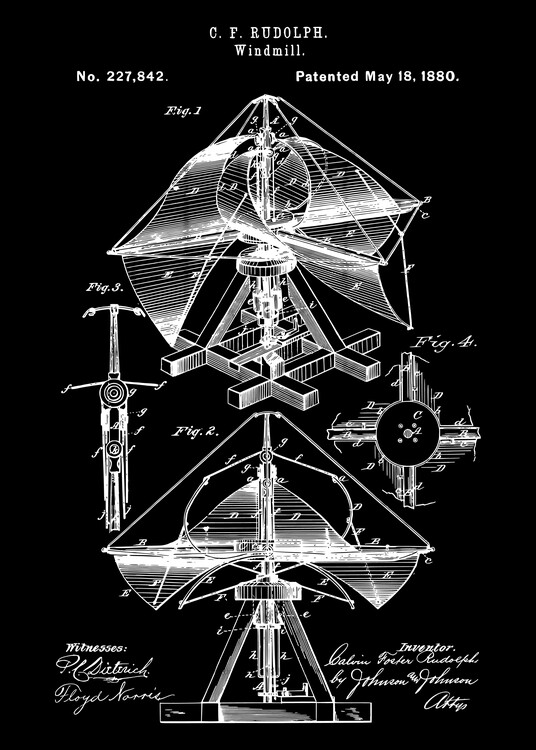 Plakát 1880 Vintage Windmill Patent