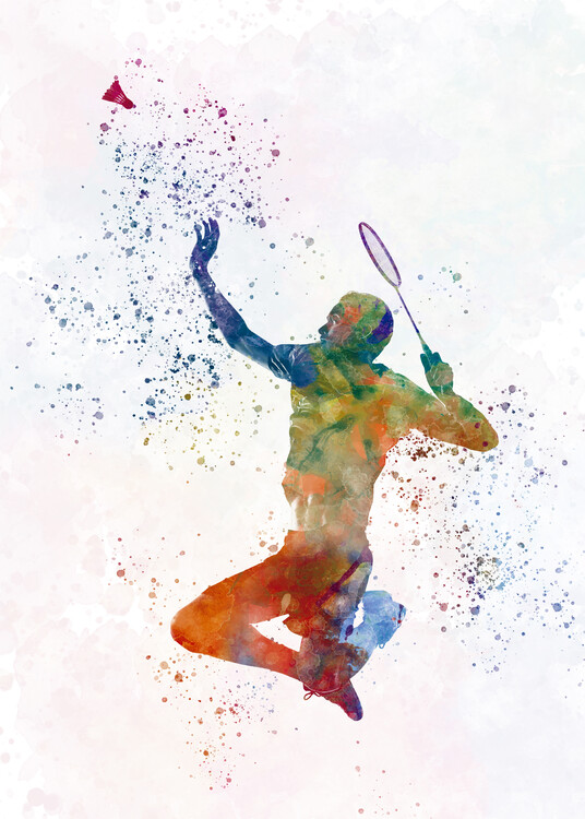 Póster Watercolor badminton player