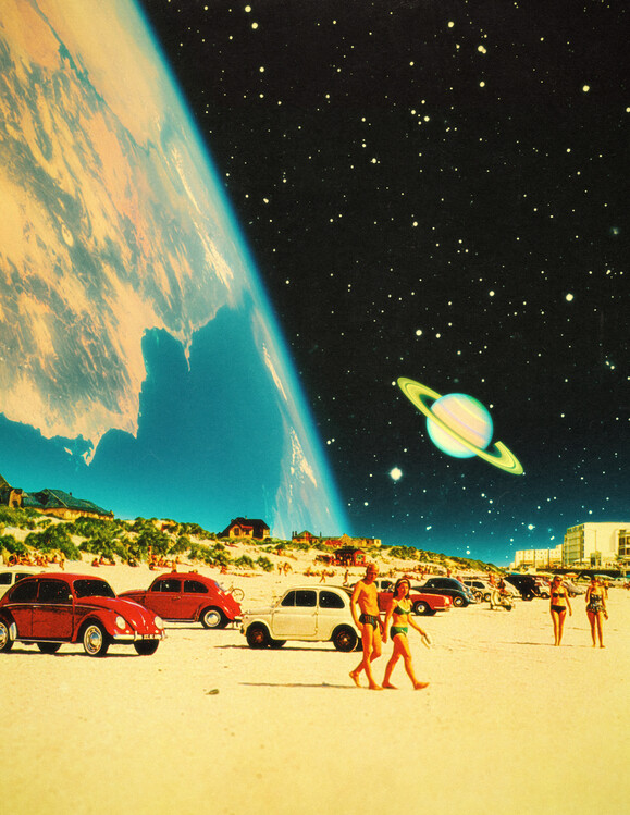 Poster Galaxy Beach - Retro-Futuristic Collage Space Art