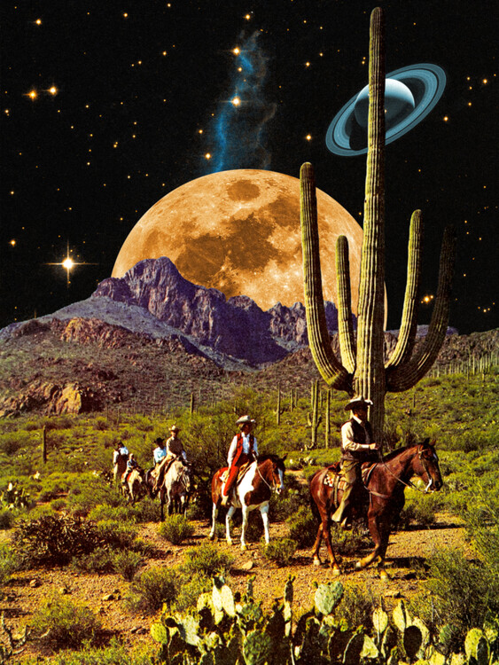 Poster Cowboys in Space - Retro-Futuristic Cowboy Art Print