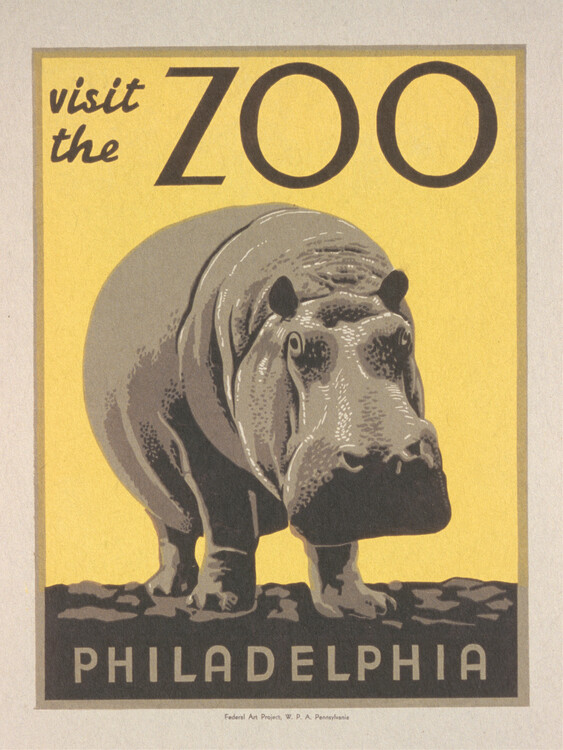 Poster Vintage Philadelphia Zoo Poster (Featuring a Hippo)