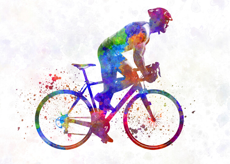 Canvas Print cyclist in watercolor