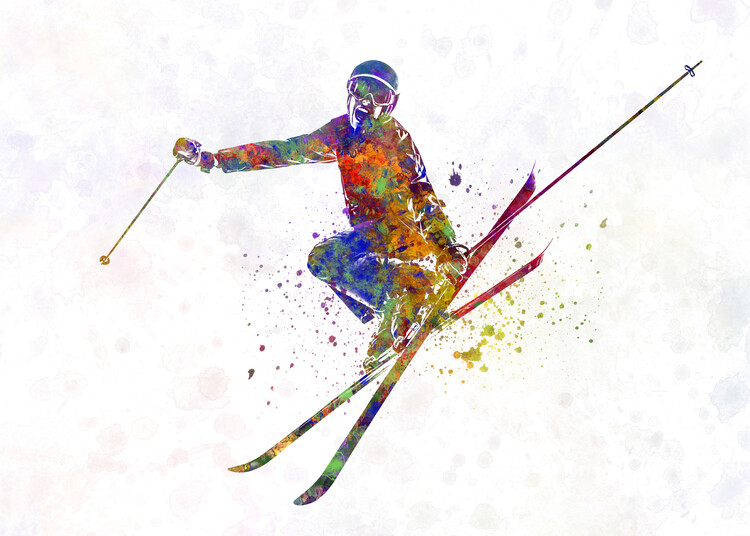 Poster Female skier in watercolor