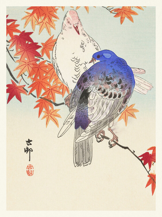 Levně Plakát, Obraz - Two Pigeons, Ohara Koson, 30 × 40 cm