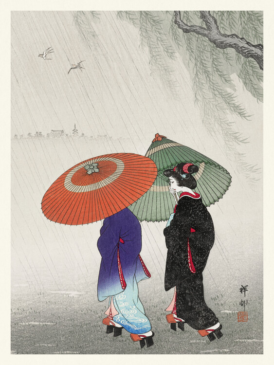 Levně Plakát, Obraz - Geisha in the Rain, Ohara Koson, 30 × 40 cm