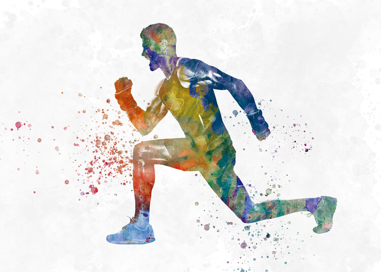 Canvas-taulu Young man practices fitness exercise in watercolor