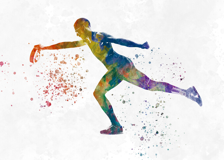 Juliste Young man practices fitness exercise in watercolor