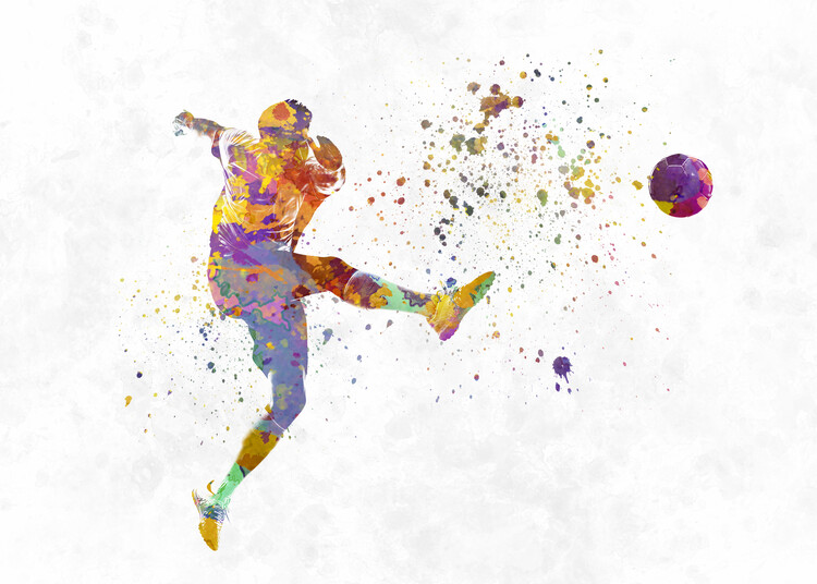 Poster soccer player in watercolor