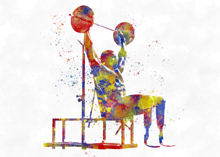 Poster Paralympic fitness athlete in watercolor