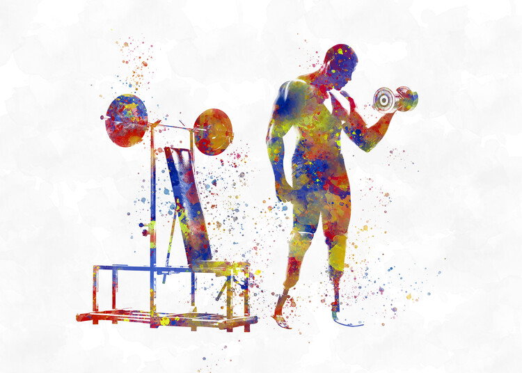 Poster Paralympic fitness athlete in watercolor