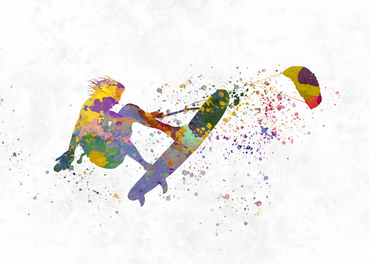 Poster Kite surfing in watercolor