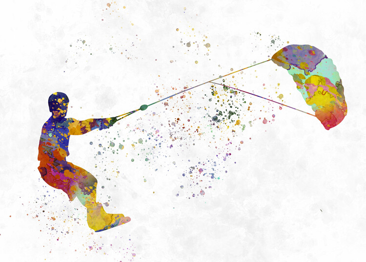 Poster Kite surfing in watercolor