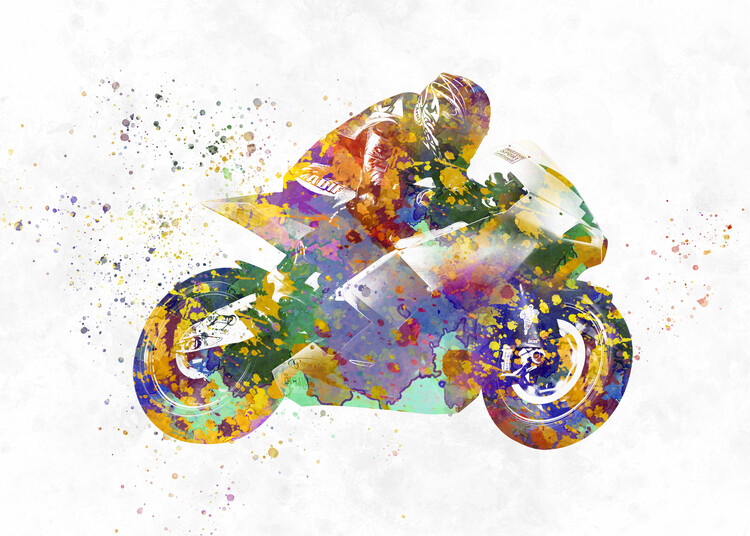 Poster watercolor racing motorcycle