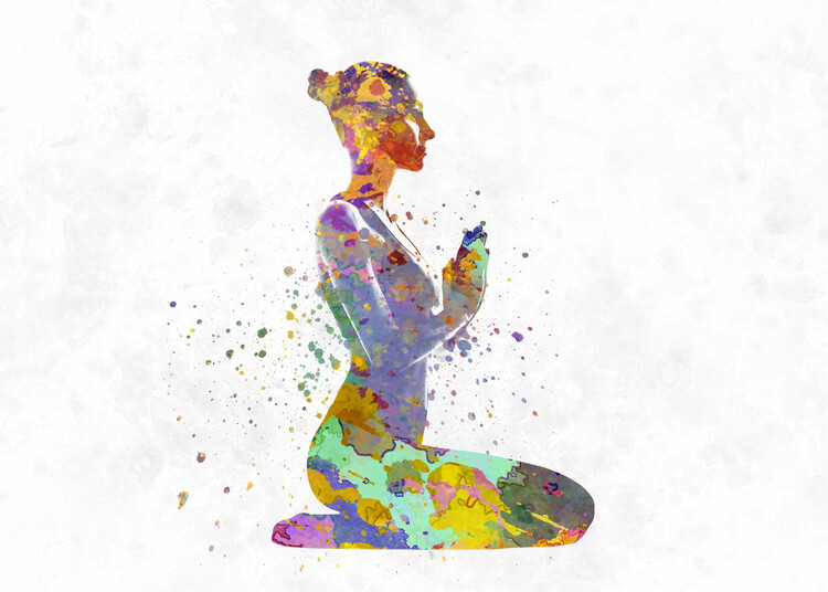 Poster Young woman practices yoga in watercolor