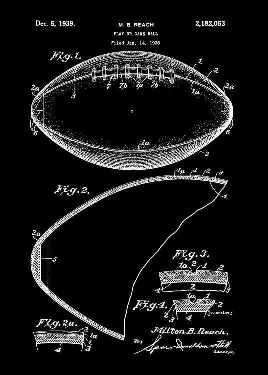 Plakát 1938 Vintage Football Ball Patent Art