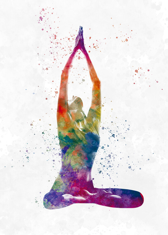 Poster Young woman practices yoga in watercolor