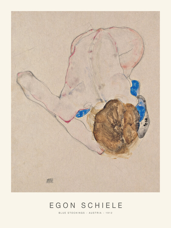 Poster Blue Stockings (Vintage Female Nude / Naked Lady) - Egon Schiele