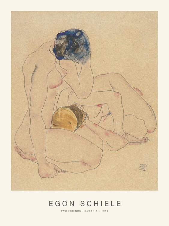 Canvas Print Two Friends (Vintage Female Nude / Lesbian Interest) - Egon Schiele