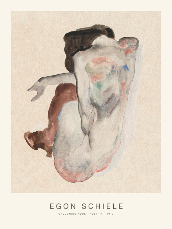 Poster Crouching Nude (Vintage Female Nude / Naked Lady) - Egon Schiele